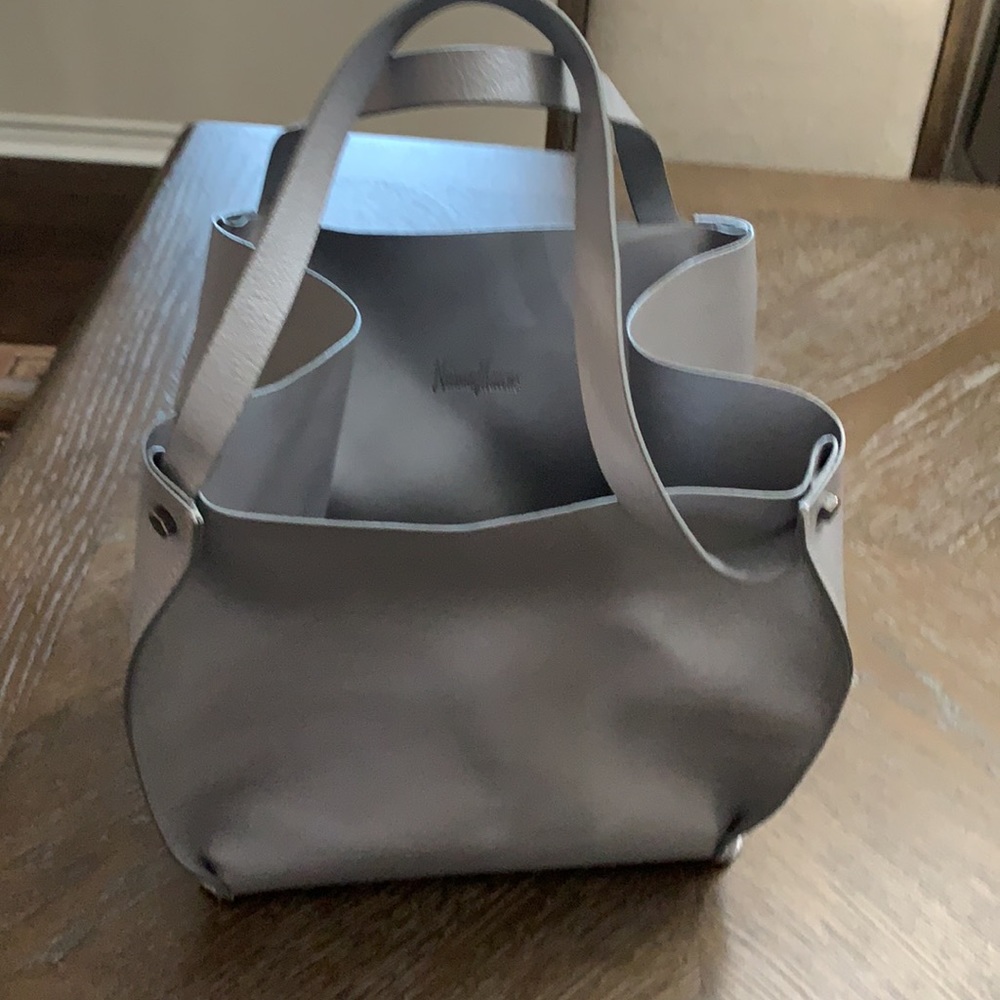 Neiman Marcus silver faux leather with handles tote bag - Picture 9 of 17